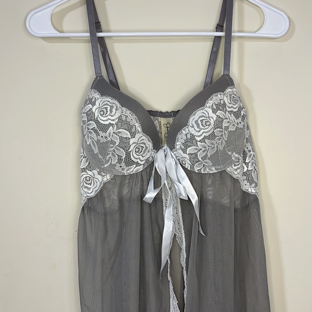 Jessica Simpson Gray White Mesh Lace Babydoll Lingerie Top Size S - Picture 2 of 7